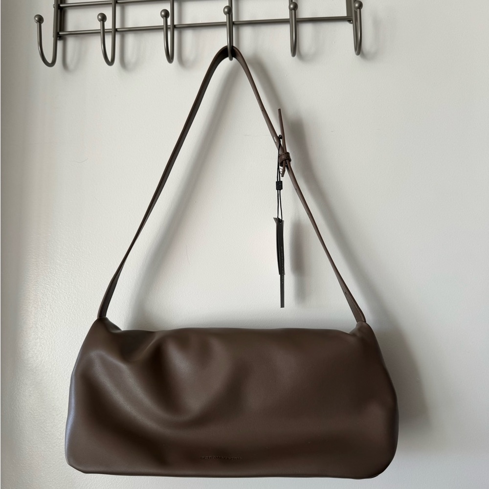 BCBGMaxAzria Taupe Shoulder Strap Funnel Flap Bag - Picture 2 of 7
